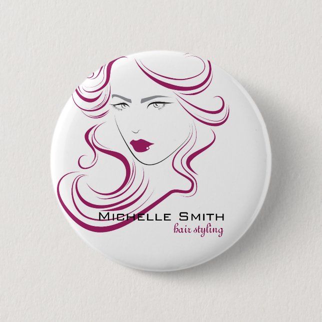 Badge Rond 5 Cm Belle icône fille cheveux violet cheveux coiffure  (Devant)