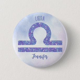 Badge Rond 5 Cm Belle Libra Astrologie Signe Personnalisé Violet