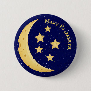 Badge Rond 5 Cm Belle Lune de fromage & Étoiles Nom céleste Insign