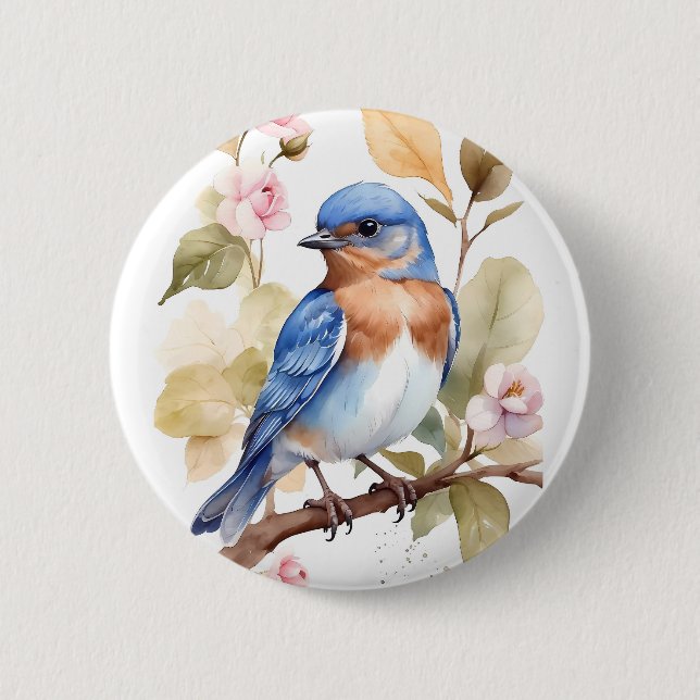 Badge Rond 5 Cm Belle peinture à l'aquarelle de Bluebird (Devant)