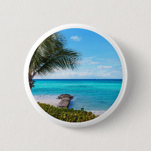 Badge Rond 5 Cm Belle Plage Tropicale Palmier Venté