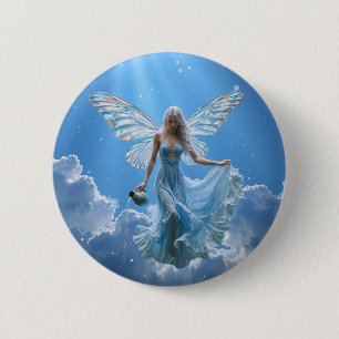 Badge Rond 5 Cm Belle poitrine Aquarius dans les nuages