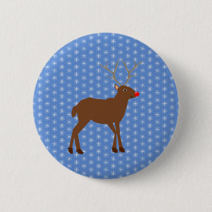 Badge Rond 5 Cm Belle renne de Noël avec nez rouge