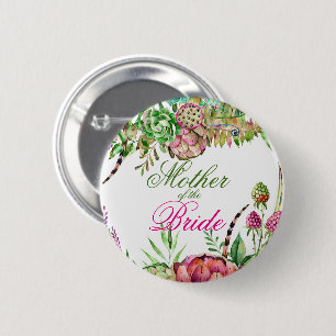 Badge Rond 5 Cm Belle succulente Mère du Bouton Mariée
