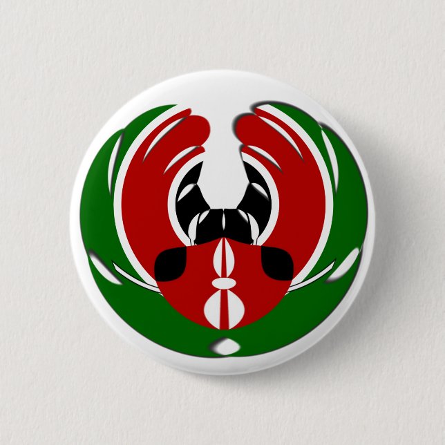 Badge Rond 5 Cm Belle Tapisserie kenyane : Drapeau kényan Papillon (Devant)