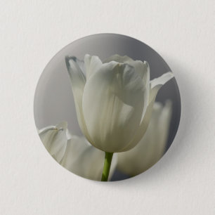 Badge Rond 5 Cm Belle Tulipe de printemps blanche