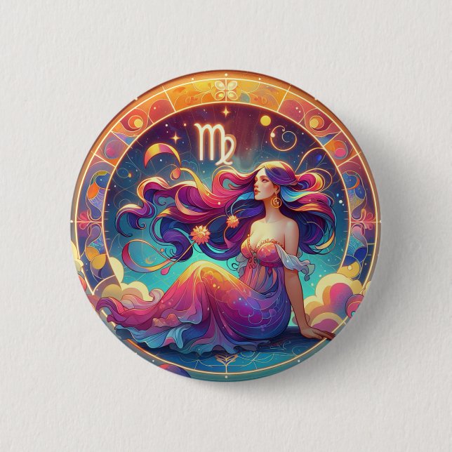 Badge Rond 5 Cm Belle Vierge | Horoscope (Devant)