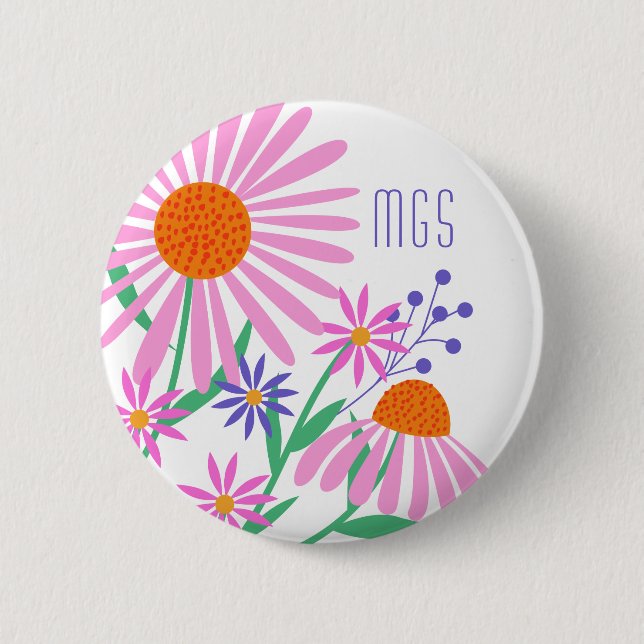 Badge Rond 5 Cm Belles marguerites boutons monogrammes personnalis (Devant)