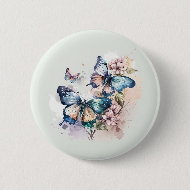 Badge Rond 5 Cm Belles papillons et fleurs (Devant)