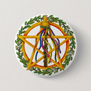 Badge Rond 5 Cm Beltane Star Wiccan Holiday Maypole