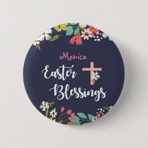 Badge Rond 5 Cm Bénédiction de Pâques de fleurs Christ ressuscitée