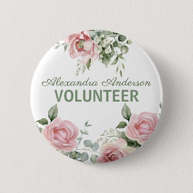 Badge Rond 5 Cm Bénévole aux fleurs roses  (Devant)