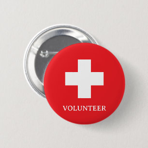 Badge Rond 5 Cm Bénévole & Premiers Secours, Croix, Ambulance, Méd