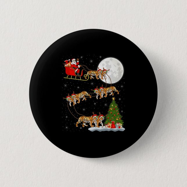 Badge Rond 5 Cm Bengal Tiger Santa Sleigh Flying Funny Magical Chr (Devant)