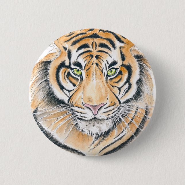 Badge Rond 5 Cm Bengal Tiger Watercolor Ink art (Devant)