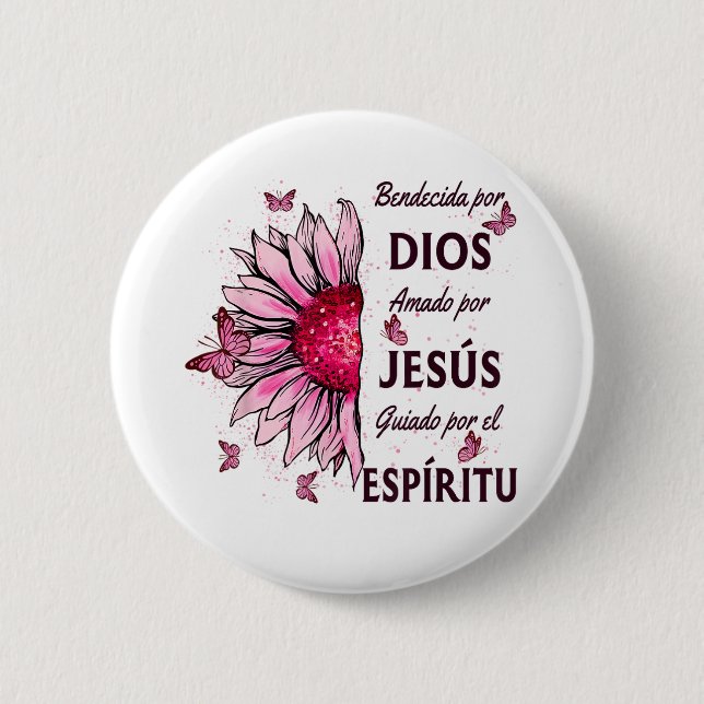 Badge Rond 5 Cm Béni par Dieu Aimé par Jésus (Devant)
