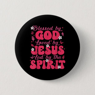 Badge Rond 5 Cm Béni Par Dieu Aimé Par Jésus Papillon Floral Chr