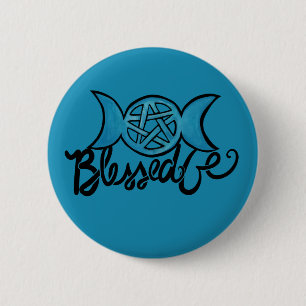 Badge Rond 5 Cm Béni Soit Pagan Triple Lune Pentagram