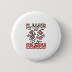 Badge Rond 5 Cm Bénis et Très Favorisés Design Floral Vintage_1