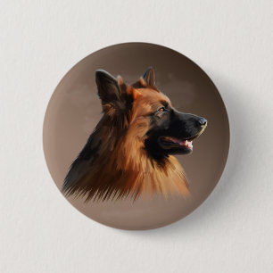 Badge Rond 5 Cm Berger allemand Aquarelle de chien Portrait d'art