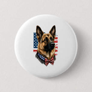 Badge Rond 5 Cm Berger allemand avec drapeau américain
