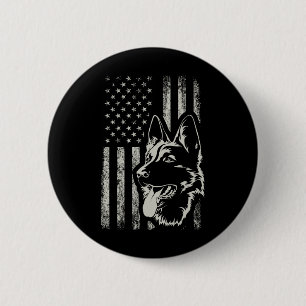 Badge Rond 5 Cm Berger Allemand Patriotique Drapeau Américain 4 Ju