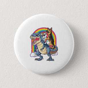 Badge Rond 5 Cm Berger allemand Unicorn Dinosaur T rex Funny Rainb
