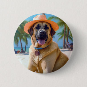 Badge Rond 5 Cm Berger anatolien sur la plage, cadeau d'été amoure