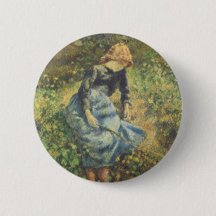 Badge Rond 5 Cm Bergère par Camille Pissarro, Beaux-arts vintage