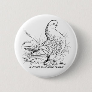 Badge Rond 5 Cm Berliner Pigeon noir et blanc