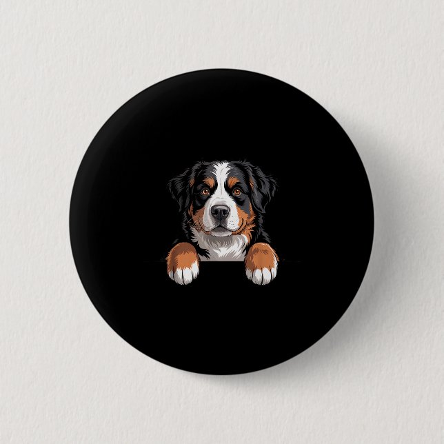Badge Rond 5 Cm Bernese Mountain Dog Funny Peeking Cket Berner Pup (Devant)