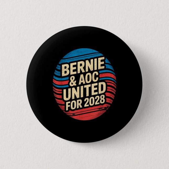 Badge Rond 5 Cm Bernie Sanders Et Aoc 2028 Pour La Campagne Du Pré (Devant)
