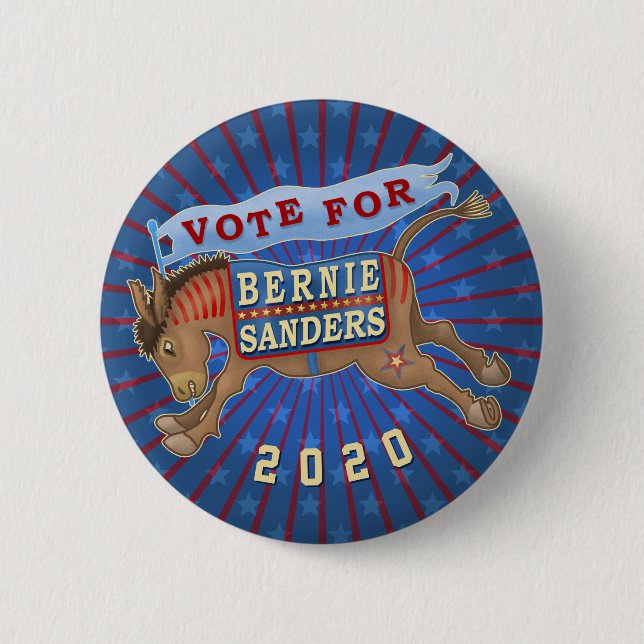 Badge Rond 5 Cm Bernie Sanders Président 2020 Démocrate Donkey v2 (Devant)