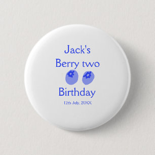 Badge Rond 5 Cm Berry deux anniversaire bleu baie ajouter nom date