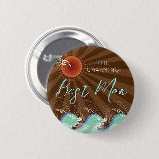 Badge Rond 5 Cm BEST MAN Cool Waves & Brown Sun Chic Beach Wedding
