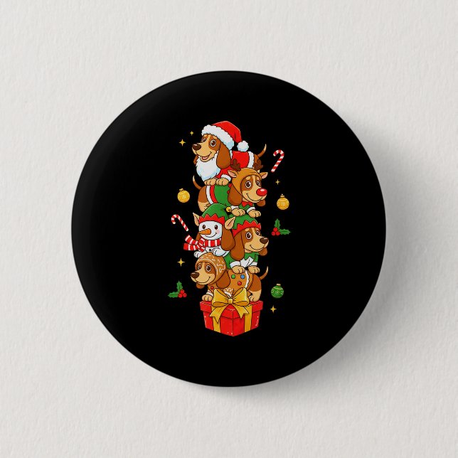 Badge Rond 5 Cm Bet Hound Santa Elf Snowman Christmas Womens Mens  (Devant)