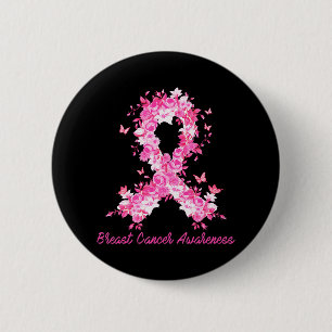 Badge Rond 5 Cm Beurre de sensibilisation au cancer du sein Floral