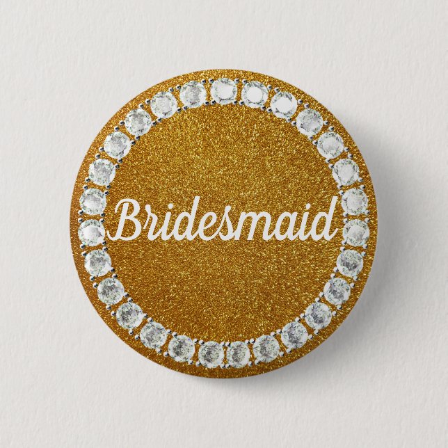 Badge Rond 5 Cm Bg de strass doré de Bridesmaid (Devant)