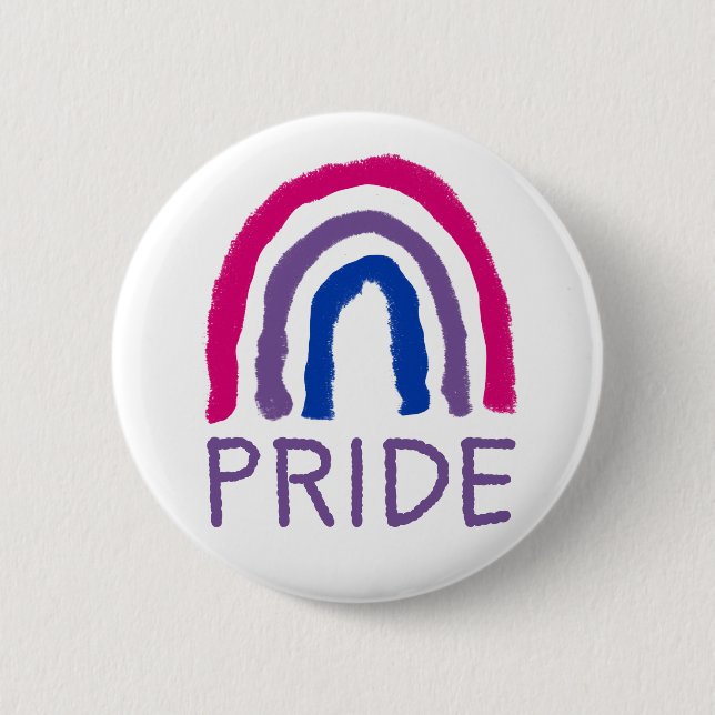 Badge Rond 5 Cm Bi Bisexual Pride Crayon Peint Arc-en-ciel (Devant)