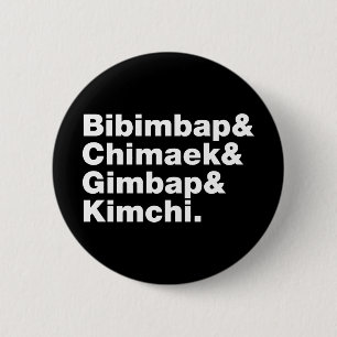 Badge Rond 5 Cm Bibimbap & Chimaek & Gimbap & Kimchi. Aliments cor