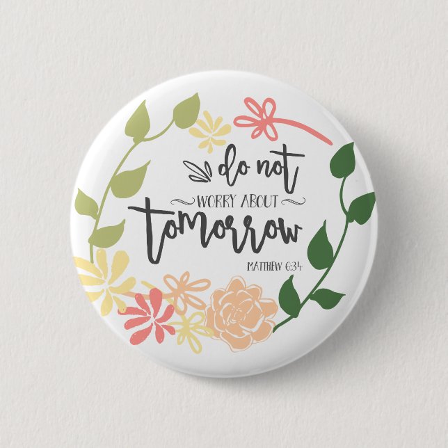 Badge Rond 5 Cm Bible Verse Jolie Fleur Fleur Wreath Main Letters (Devant)
