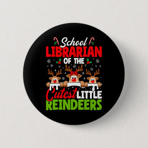 Badge Rond 5 Cm Bibliothécaire de l'école de Noël des rennes les p