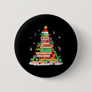 Badge Rond 5 Cm Bibliothèque de livres de Noël Arbre Lumineux Bibl