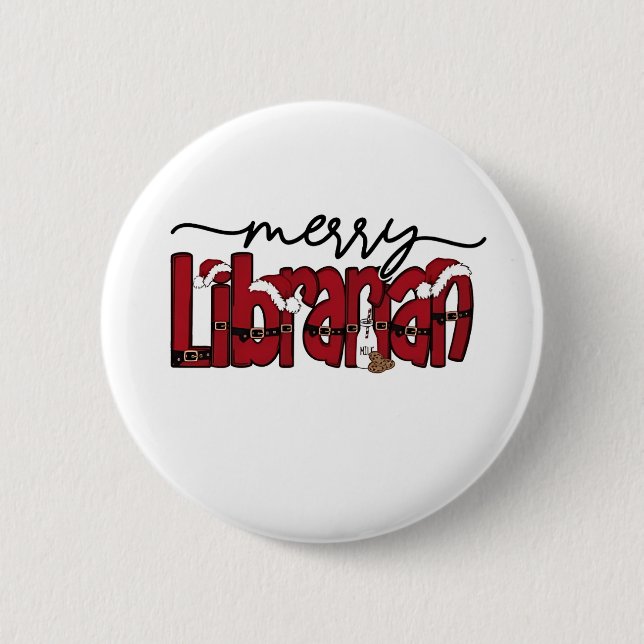 Badge Rond 5 Cm Bibliothèque Joyeuse Librairie de Noël Lover (Devant)