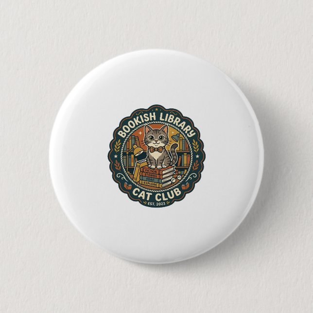 Badge Rond 5 Cm Bibliothèque livresque Chat POD Vector Art - Bibli (Devant)