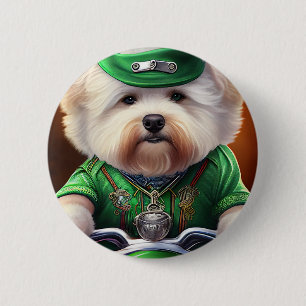 Badge Rond 5 Cm Bichon Frisé Chien Conduite Vélo St. Patrick