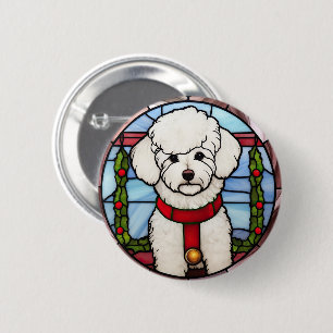Badge Rond 5 Cm Bichon Frisé Vitrail Noël