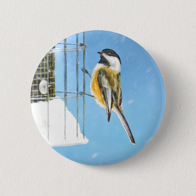 Badge Rond 5 Cm Bickadee sur la peinture d'alimentation - Oiseaux  (Devant)