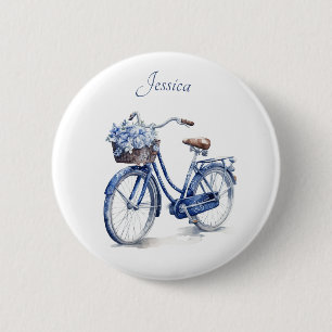 Badge Rond 5 Cm Bicyclette florale bleue de Delft élégante et pers