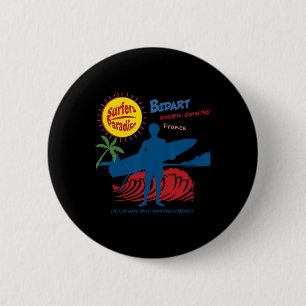 Badge Rond 5 Cm Bidart Sque County France Surfeur Silhouette 